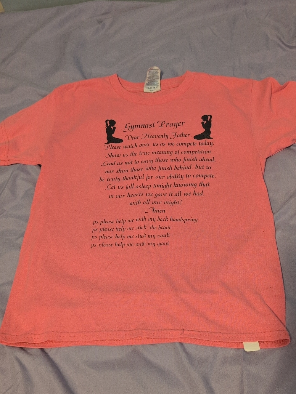 Delta Pink Kids Gymnastics Prayer T-Shirt with Black Print